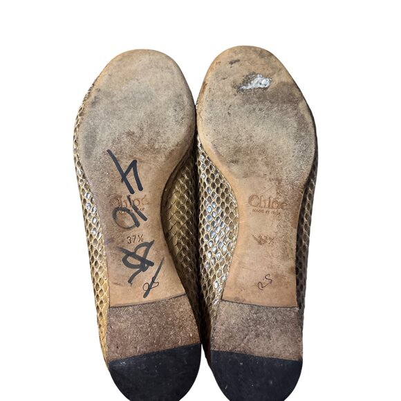 Chloé Scalloped Snakeskin Print Leather Ballet Flats Size 7.5 Brown Beige Textur - Picture 6 of 8